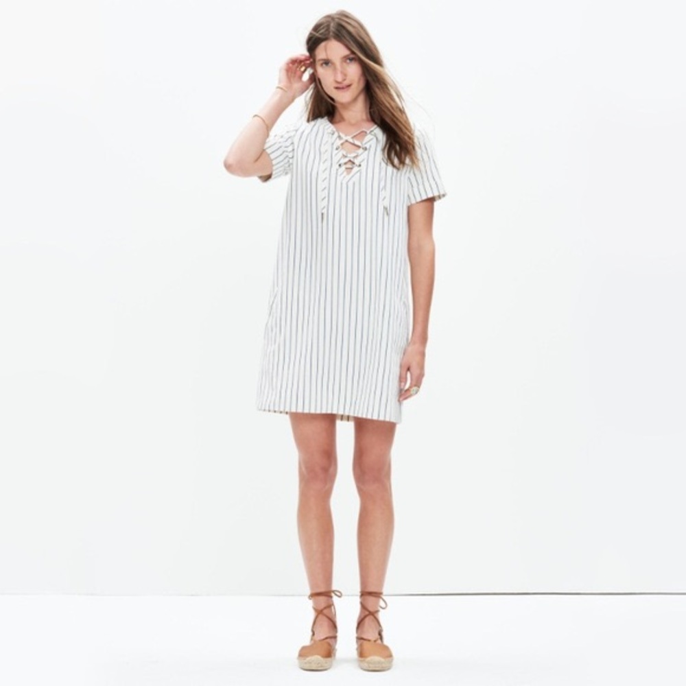 Madewell Harbor Shift Striped Lace Up Dress